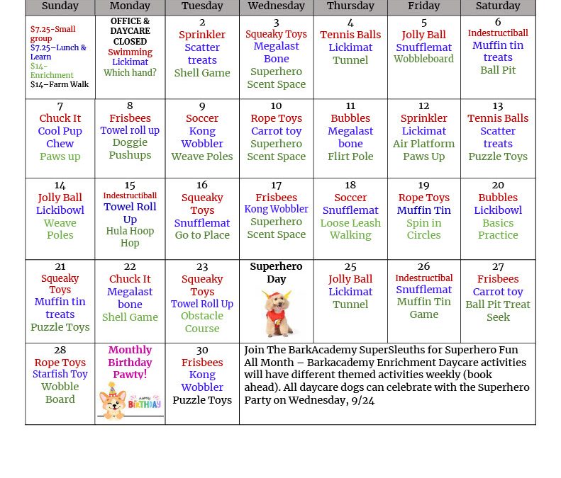 September Calendar of Activities